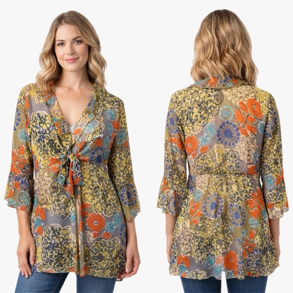 Cabi Kimono Tie Front Blouse Womens Size Small